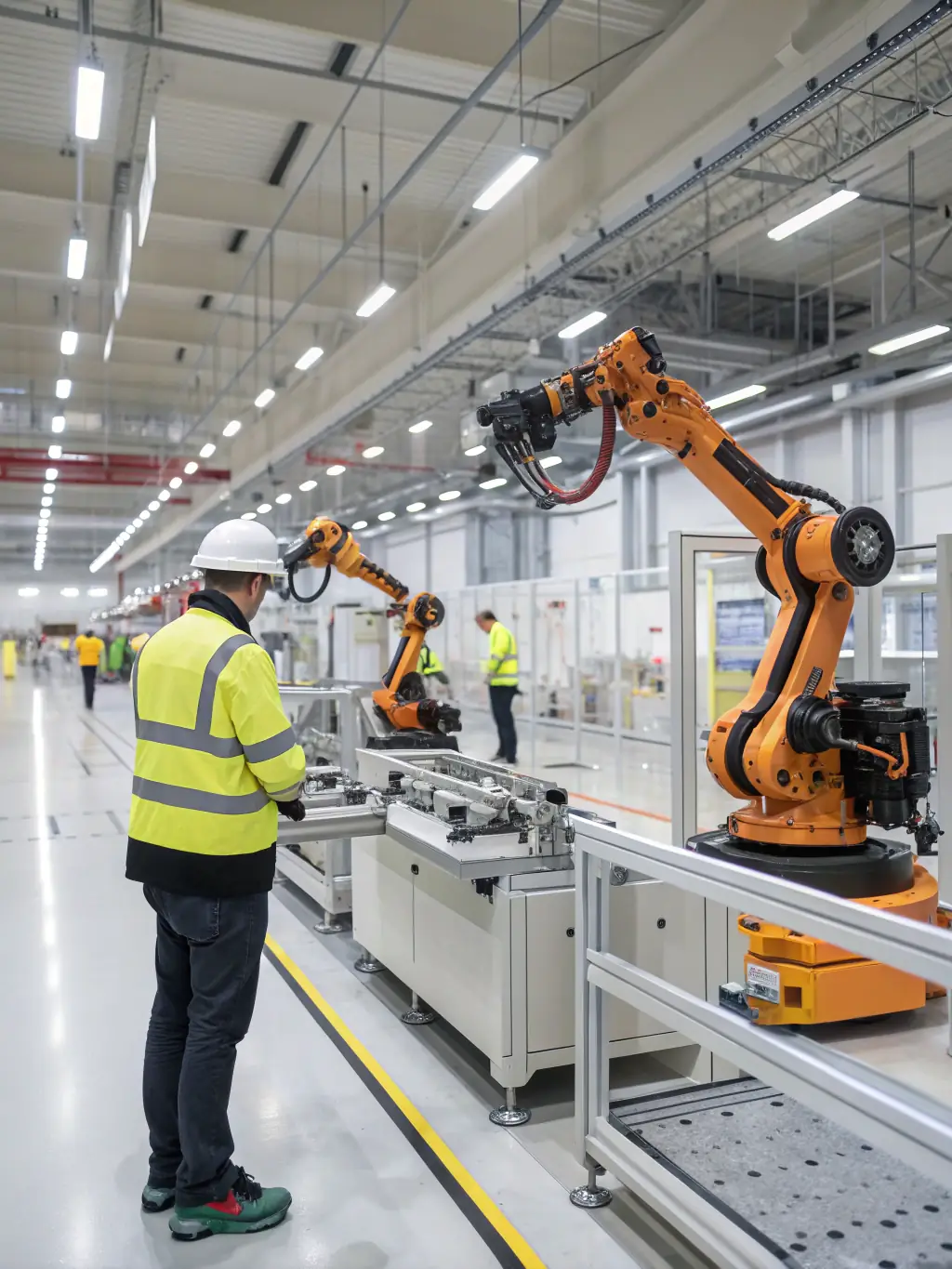 A humanoid robot performing complex tasks in a manufacturing environment, demonstrating AI-powered automation.